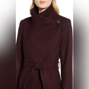 Kenneth Cole New York Full Length Button Fencer Coat Burgundy - 2 Petite EUC